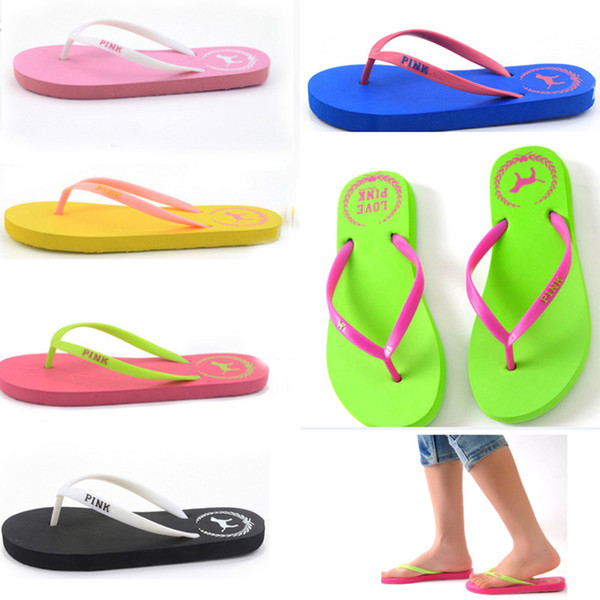 New Girls Pink Flip Flops Love Pink Sandals Pink Letter Beach Slippers Shoes Summer Soft Beach Slipper Home Bath Slipper WX9-622