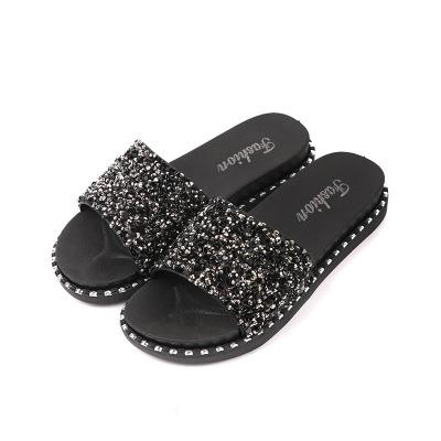 Fashion Crystal Slippers Sequin Flip Flops Sandals Beach Shoes Anti-Slip Wearable Thick-Soled Summer Shoes Women Comfortable