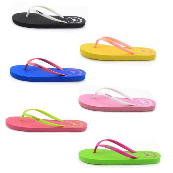 2018 Hot sale 7 Colors Girls Pink Flip Flops Love Pink Sandals Pink Letter Beach Slippers Shoes Summer Soft Beach Slipper 2pcs/pair