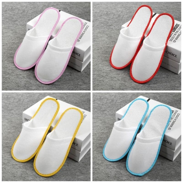 Plush Adults Babouche EVA Sole Baboosh Non Woven Fabric Edge Strip Design Disposable Slippers Hotel Supplies