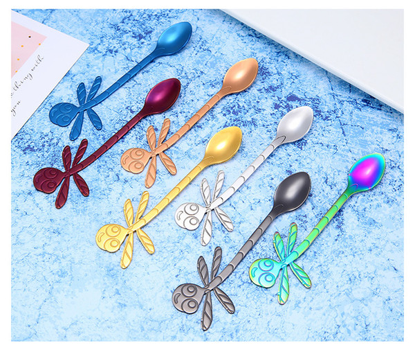 7 Colors Dragonfly Spoon Cup Hanging Coffee Spoon Multi Function Honey Scoop Milk Tea Spoon New Arrivel