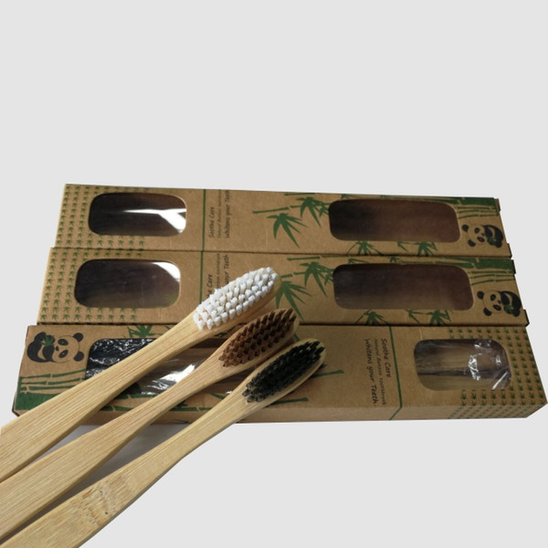 2pcs Natural bamboo toothbrush Independent carton packaging 4 brush head colors Free Paste barcode Double-layer packaging is more sanitary.