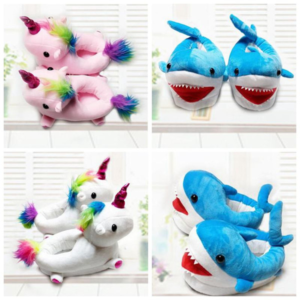 3 Colors 19cm Unicorn Plush Slippers Unicorn Warm Household Winter Shark Slippers for Unisex Children Shoes 2pcs/pair CCA8150 50pair