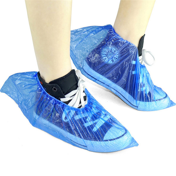 100PCS Disposable Plastic Shoe Covers Overshoes Rain Shoe Covers Medical Waterproof Boot Covers Mud-proof Blue Color