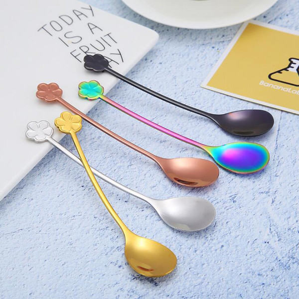 304 Stainless Steel Spoon Creative Japanese And Korean Flower Spoon Four-leaf Coffee Tea Spoon Gold-plated Dessert Tableware