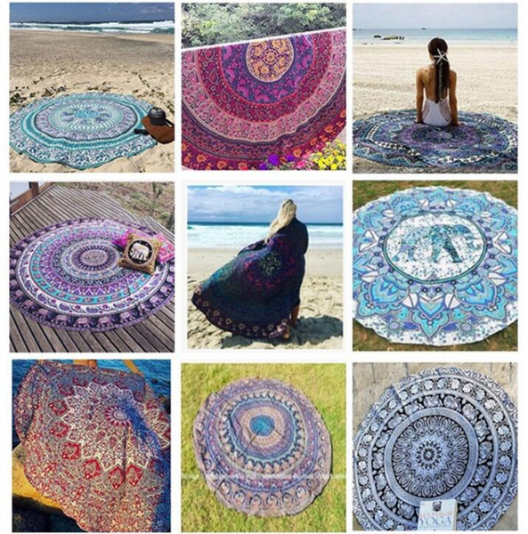 Chiffon Round Mandala Beach Towel Printed Tapestry Hippy Boho Tablecloth Bohemian Beach Blanket Serviette Shawl Wrap Yoga Mat 5pcs