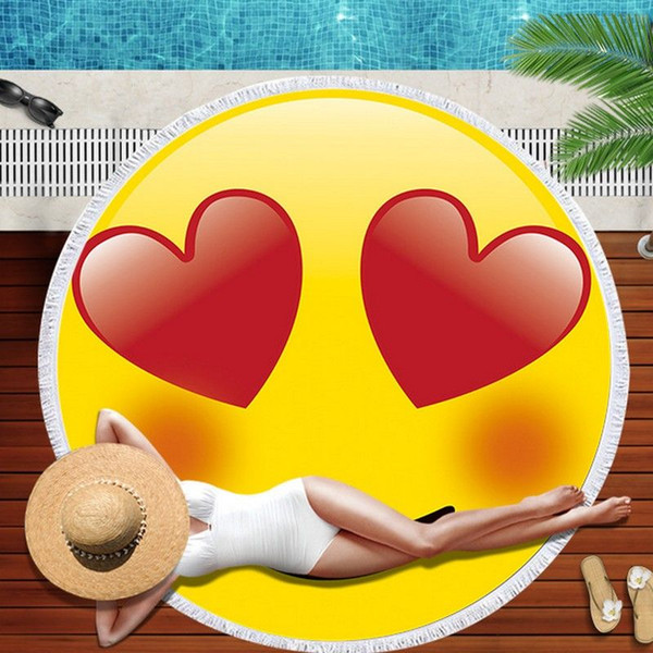 150*150CM Emoji QQ Expression Beach Towel 19 Designs Funny Sofa Blanket Sunscreen Shawl Yoga Mat Fringed Beach Towel 1 Piece ePacket