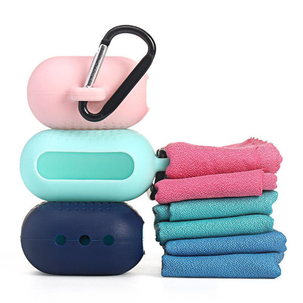 Towel Camping Hiking Travel outdoor sport riding Foldable cool Microfiber Compressed Quick Dry Towel Silicone Case 20pcs