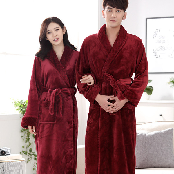 Mix and Match Welcome Free shipping ACI-236 Hot Sale Lovers Silk Flannel Warm Long Bathrobe Women Dressing Gown Bride Kimono Bath Robe Femme