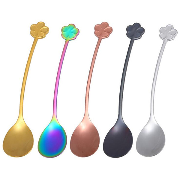 Lucky Four-leaf Spoon Creative 5 Colors Mixing Spoon Multi Function Honey Scoop Milk Tea Spoon New Arrivel