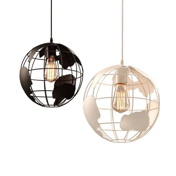 American Country Style Globe Pendant Lights Black/White Chandelier Lamps for Bar/Restaurant Hollow Ball Ceiling Pendant Light Globes