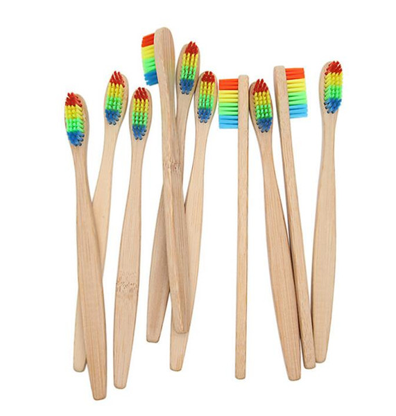 DHL Rainbow Bamboo toothbrush Environmentally Wood Toothbrush Soft Bristle Head Bamboo handle Adult Oral Care tooth brush