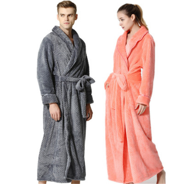 New Fashion Luxury Men Women Winter Long Warm Bath Robe Super Soft Flannel Bath Robes Couple Lounge Dressing Gown Top Quality