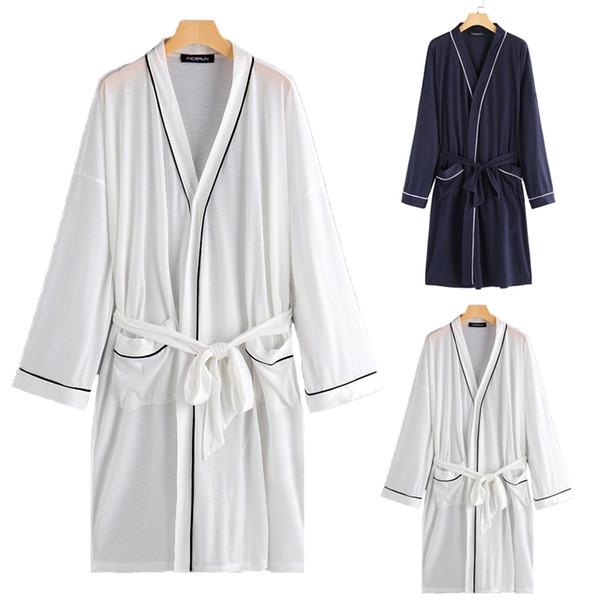 Men Robe Gown Long Sleeve Male Bathrobes Night Dressing Gown Home Clothes Long Bathrobe Thin Sleepwear Hotel Hombre