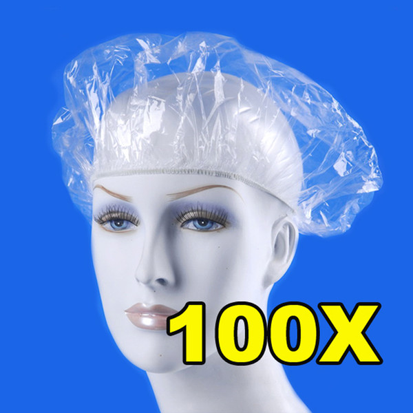 100pcs/lot Disposable Shower Caps Hat Bathing Caps Hotel One-Off Elastic Shower Cap Clear Hair Salon Bathroom Products Bath Caps