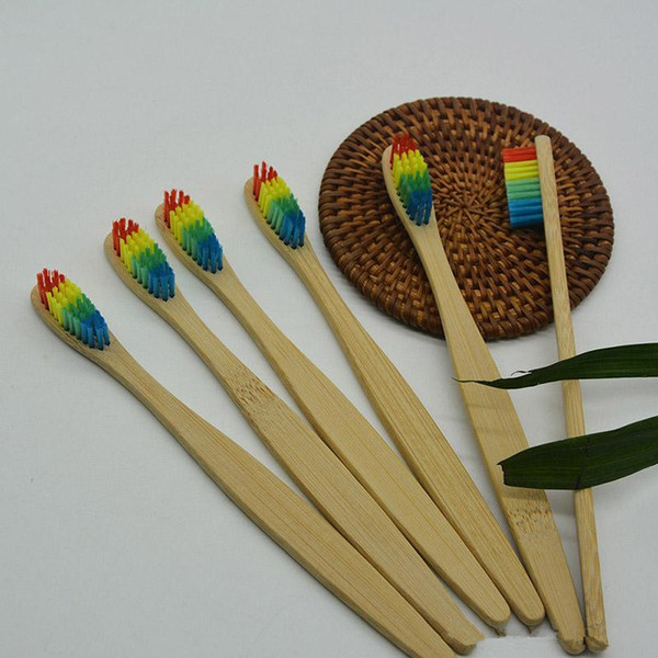 2019 Colorful Head Bamboo Toothbrush Wholesale Environment Wooden Rainbow Bamboo Toothbrush Oral Care Soft Bristle Free DHL