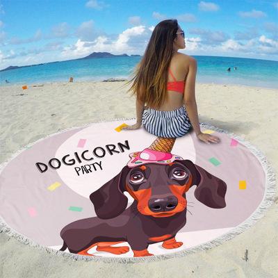 Animal Print Beach Towel Cute Dog Tassels Bath Towel Superfine Fiber Practical Printing Round Shawl Towel