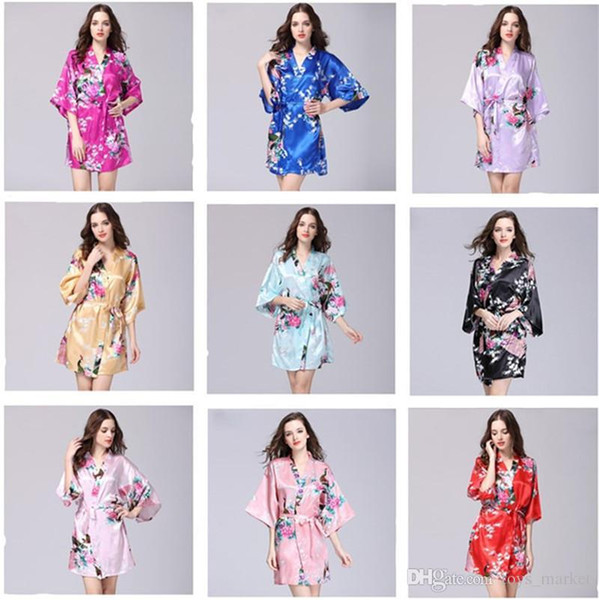 Silk Satin Wedding Bride Bridesmaid Robe Flower Bath Short Kimono Long Night Bathrobe Bath Fashion Lady