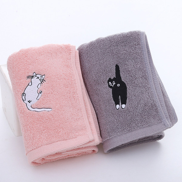 White Cat Black Cat Cotton Couple Towel Creative Personality Embroidery Wash Towel Holiday Gift Towel 2 PACK