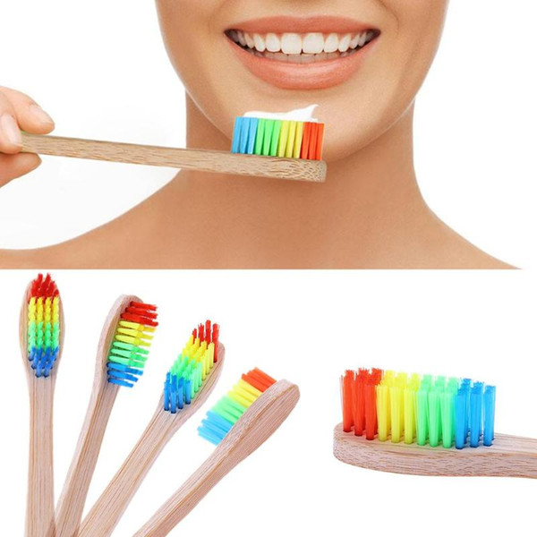 Colorful Head Bamboo Toothbrush Wholesale Environment Wooden Rainbow Bamboo Toothbrush Oral Care Soft Bristle