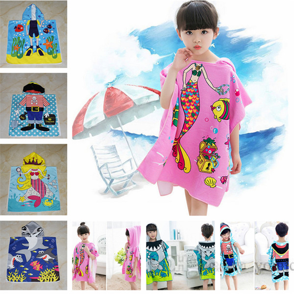 New fashionable soft absorbent bathrobe cartoon animal cape children beach towel baby bath pool bath towel with cap Y2I1001