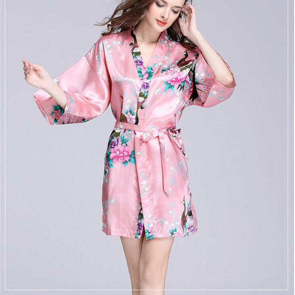 2018 new Silk Satin Short Kimono Robe Dressing Gown Wedding Bridesmaid Sleepwear Bathrobe