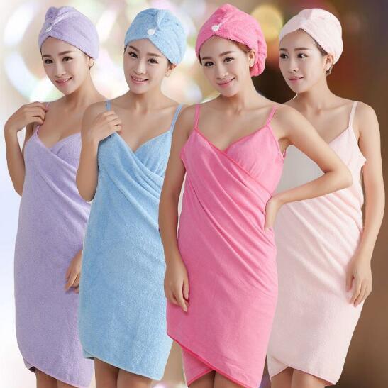 Wholesale all-cotton autumn and winter new 100-change bath towel, bath skirt suspended bath towel cap suit super absorbent soft material