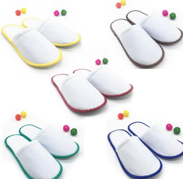 500 pairs/lot of White Towelling Hotel Disposable Slippers Terry Spa Guest Shoes blue yellow blue green home Slippers