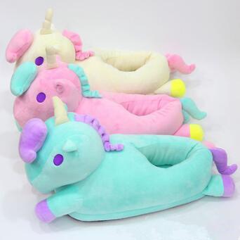 3 Colors 28cm Unicorn Plush Slippers Unicorn Warm Household Winter Slippers for Unisex Children Shoes 2pcs/pair CCA8132 10pair