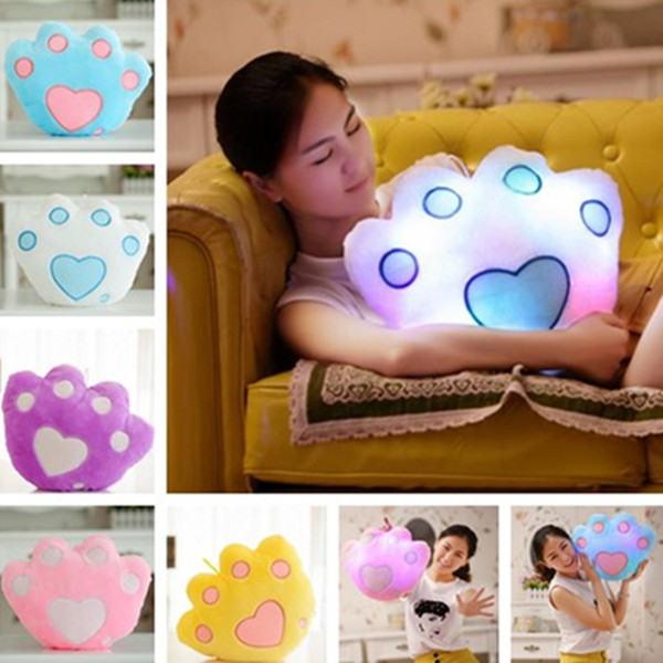 New creative color cute bear paw pillow Plush Pillows toy doll Glow pillow Bedding high quality Pillows T7I5042