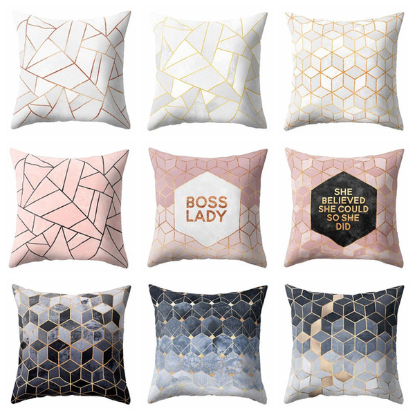 45*45cm Nordic Style Geometric Cushion Cover Polyester Pillowcase Black White Pink Home Decorative Pillows Cover For Sofa Car