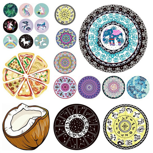 Unicorn Mandala Beach Towel Chiffon Ice Cream Fruit Pizza Printed Thin Round picnic blanket Summer Sunscreen Beach swimming shawl T3I0305