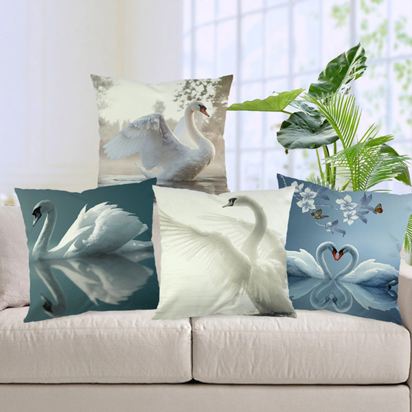 45cm*45cm White Swan Cushion Covers for Hotel Supplies Cotton Linen Sofa Bedding Decorative Satin Silk Cushion Pillow Covers