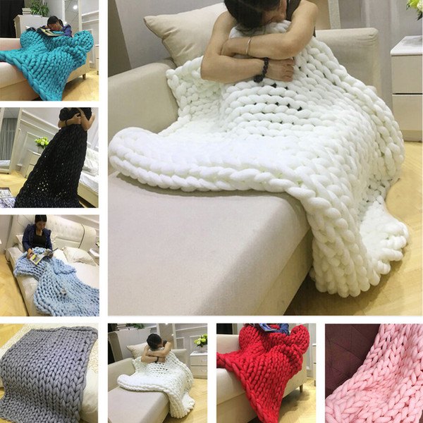 Ultra-thick Yarn Warm Blanket Air-conditioner Quilt Sofa Blanket Hand Woven Blankets 7 Colors