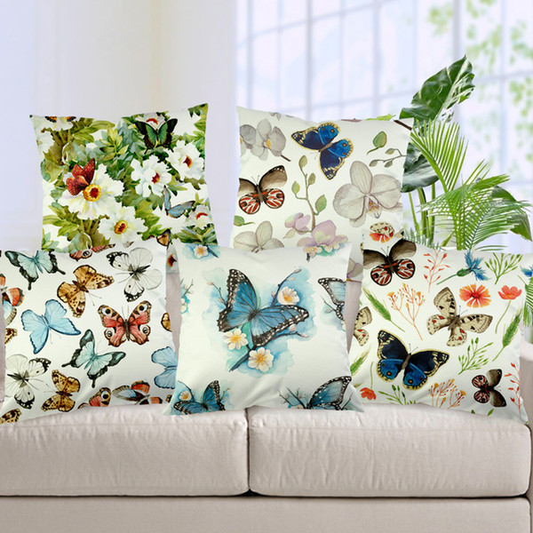 Butterflies Pattern Cushion Cover for Hotel Decoration Fresh Flowers Butterfly Sofa Bedding Throw Pillow Cases