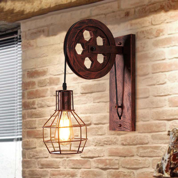 Loft Retro Pulley Lamp Wall Mount Lamp Light Iron Industrial Style Bedroom Living Room Restaurant Aisle Pub Cafe Light Sconce