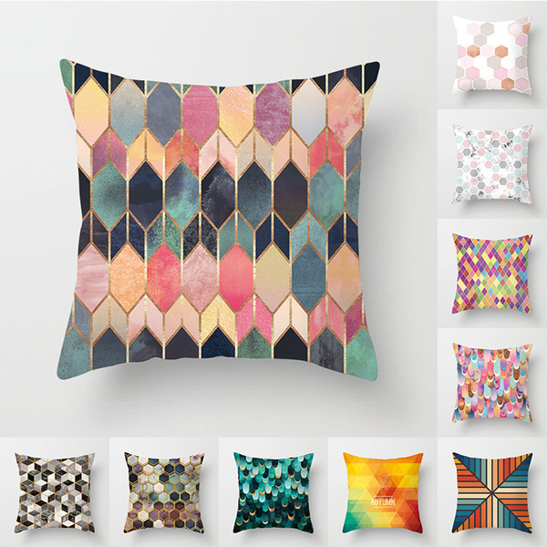 Colorful Geometry Pattern Cushion Covers Home Decorative Pillows Case 45x45cm Throw Pillows Cover Map Velvet Pillowcase For Sofa