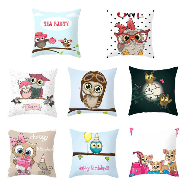 Lovely Cartoon Owl Dog Pillow Case Sofa Bed Soft Cushion Cover Polyester Peach Skin Home Decor Throw Pillows Cover for Women Child 45*45cm