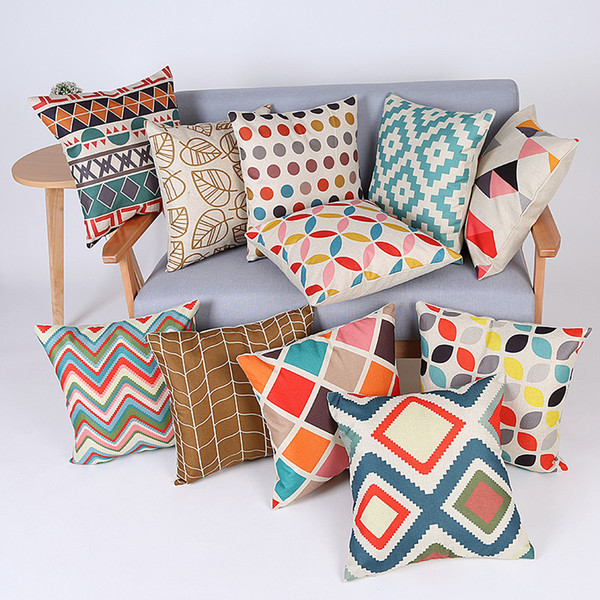 45*45cm Geometric Pattern Linen Cotton Cushion Cover Home Decorative Throw Pillows Case for Chair Seat Sofa Soft Pillow Cover Cojines