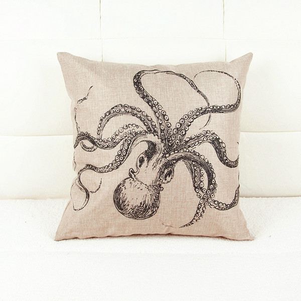 Decorative Cotton Linen Square Throw Pillow Case Cushion Cover Octopus Pillowcase for Sofa 18 x 18 inch