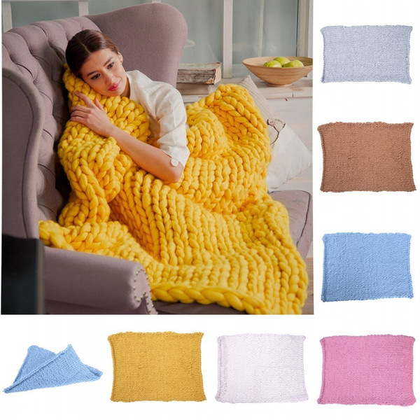 Soft Thick Line Blankets Fashion Hand Chunky Wool Knitted Blanket Thick Yarn Merino Wool Bulky Knitting Throw Blankets