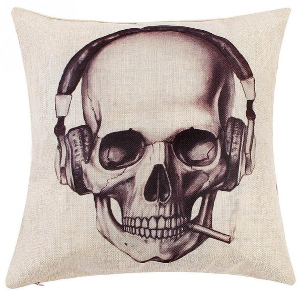 Creative Vintage Skull Pattern Linen Cotton Throw Pillow Case Sofa Car Bed Home Decor Cushion Cover