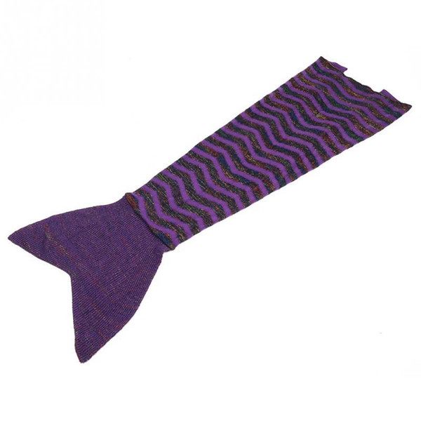 Fashion Stripe Mermaid Tail Blanket Crochet Adult & Kids Soft Kintted Rug Purple