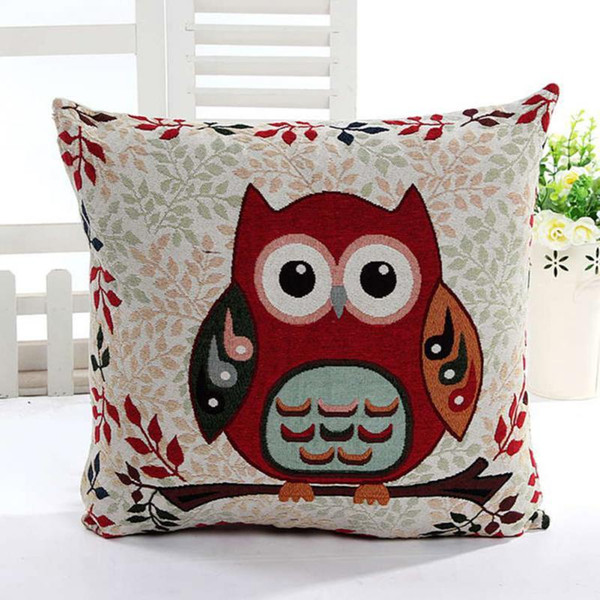 Hot Cute Owl Pattern Cotton Linen Pillow Case Sofa Throw Cushion Cover Home Decor Square