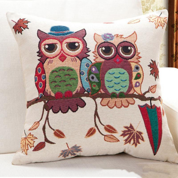 New Fashion Cute Owl Pattern Cotton Linen Pillow Case Sofa Throw Cushion Cover Home Decor Square