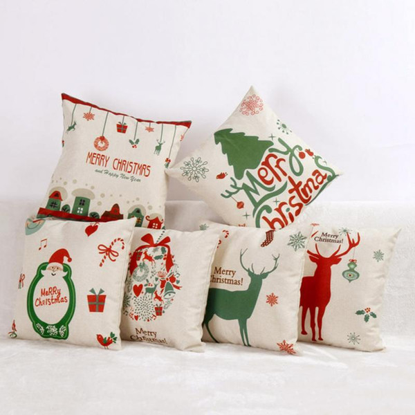 Christmas pillow case, Christmas tree Santa Claus deer elk cotton linen throw pillow cushion cover pillow cover wholesale