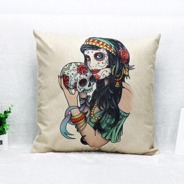 New Creative Sofa Bed Home Decor Linen Cotton Skull Beauty Pattern Cushion Throw Pillow Case Cover Square