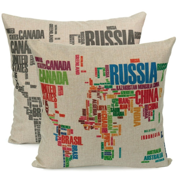 Hot Fashion World Map Pattern Cotton Linen Square Throw Pillow Case Cushion Cover Home Bed Decor Pillowcase