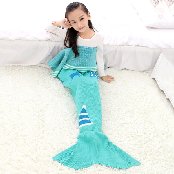 Children Yarn Knitted Mermaid Tail Blanket Soft Sleeping Bed Handmade Crochet Anti-Pilling Portable Blanket Air Conditioning