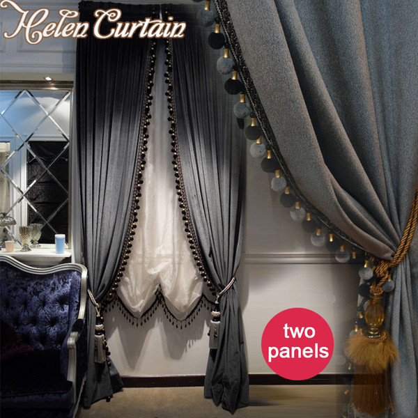 Helen Curtain Whole Luxury European Style Curtain Blackout Italian Velvet Valance Curtains For living Room 2 Panels Window 66